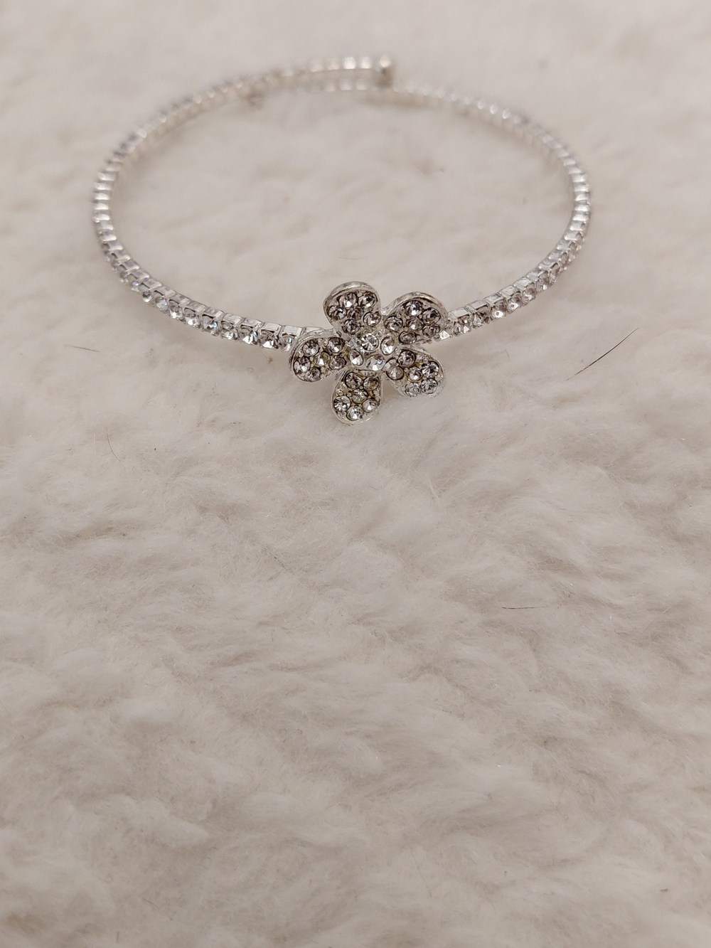 Crystal Flower Silver Bangle Bracelet - Women's Jewelry